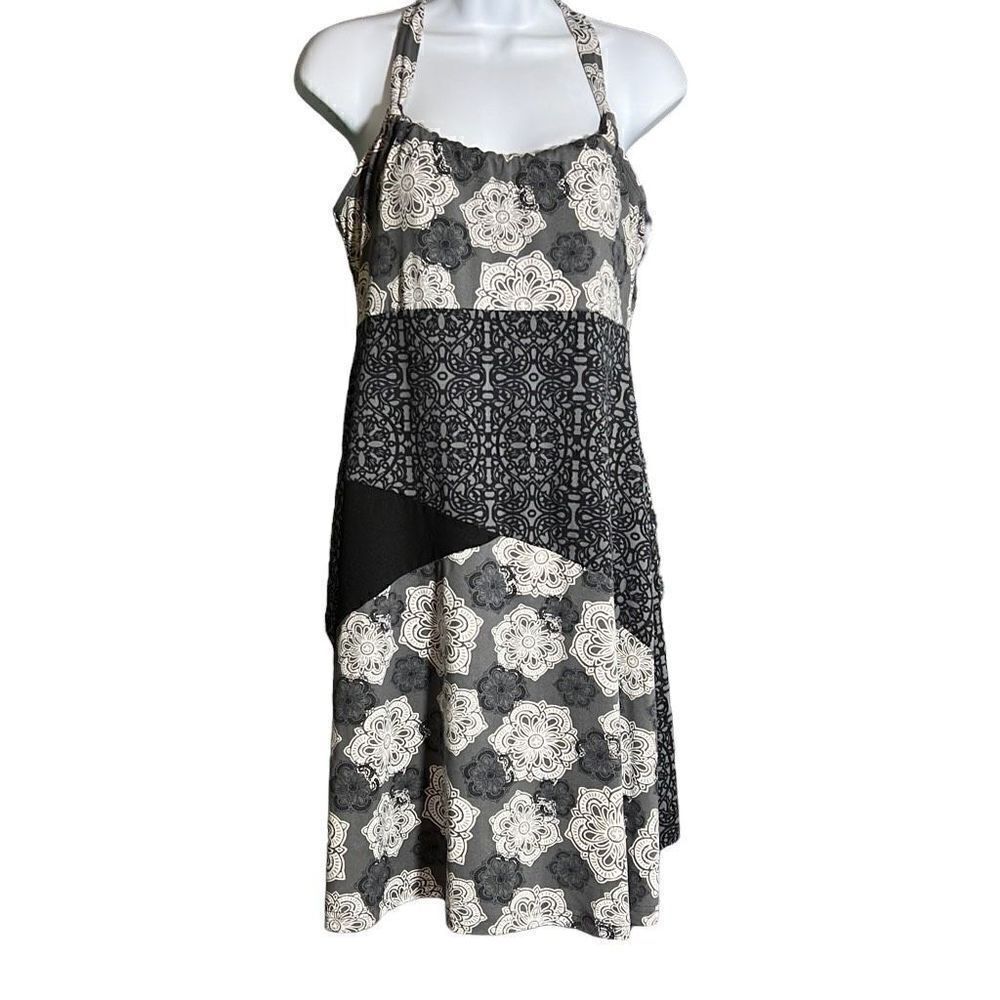 Lola Women's Halter Neck Print Allover Gray Mini Dress Size L